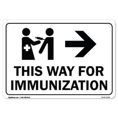 Signmission Public Safety, 7" Height, Peel & Stick Wall Graphic, 10" X 7", This Way for Immunization Right Arrow OS-NS-RD-710-22654